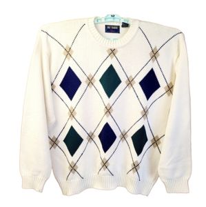 Gulf Traders Classic Crew Neck Cream Color 100% Cotton Sweater Size Large